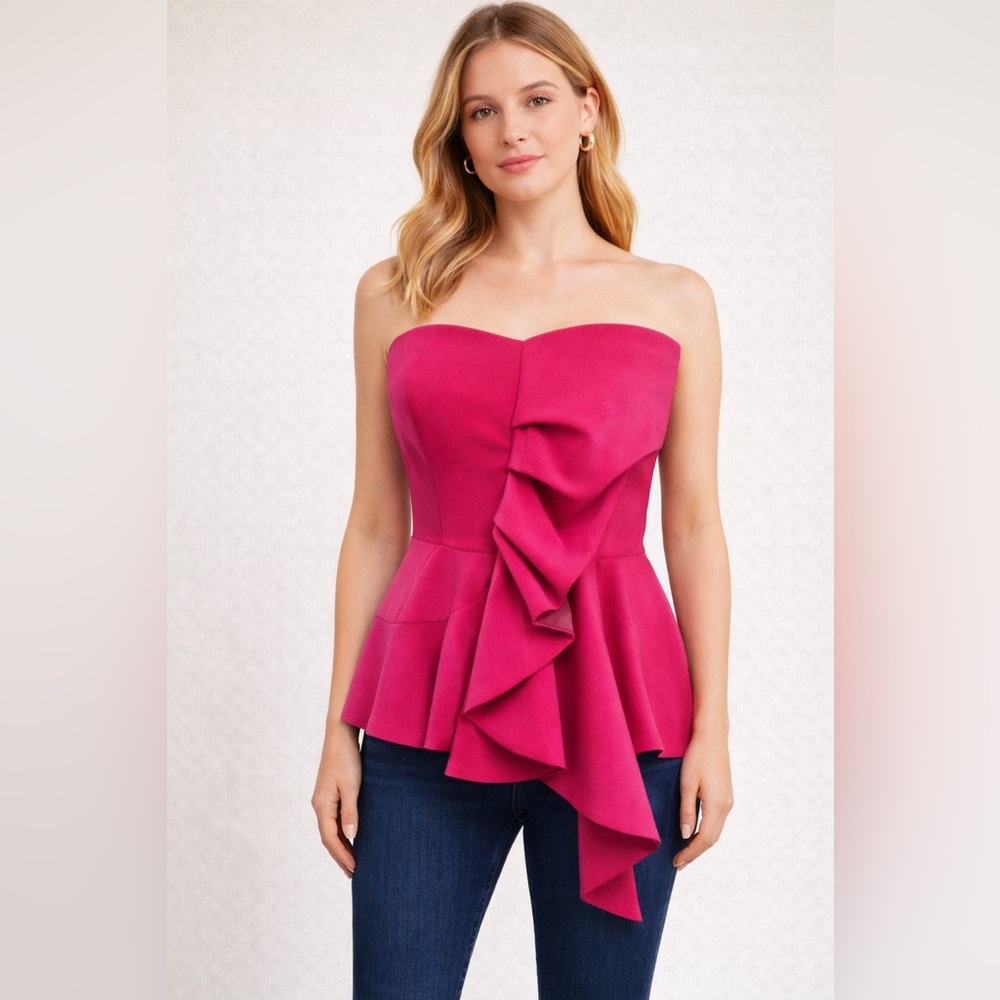 Nordstrom DO+BE Strapless Peplum Top Hot Pink Asymmetrical Ruffle Size L